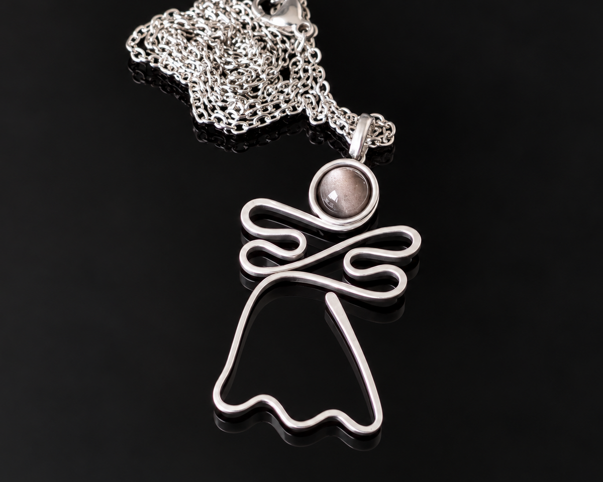 Silver Sheen Obsidian Angel Pendant 39 handmade by Bohemian Lace Boutique
