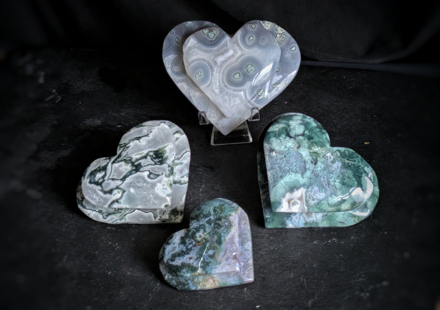 Moss Agate Double Heart