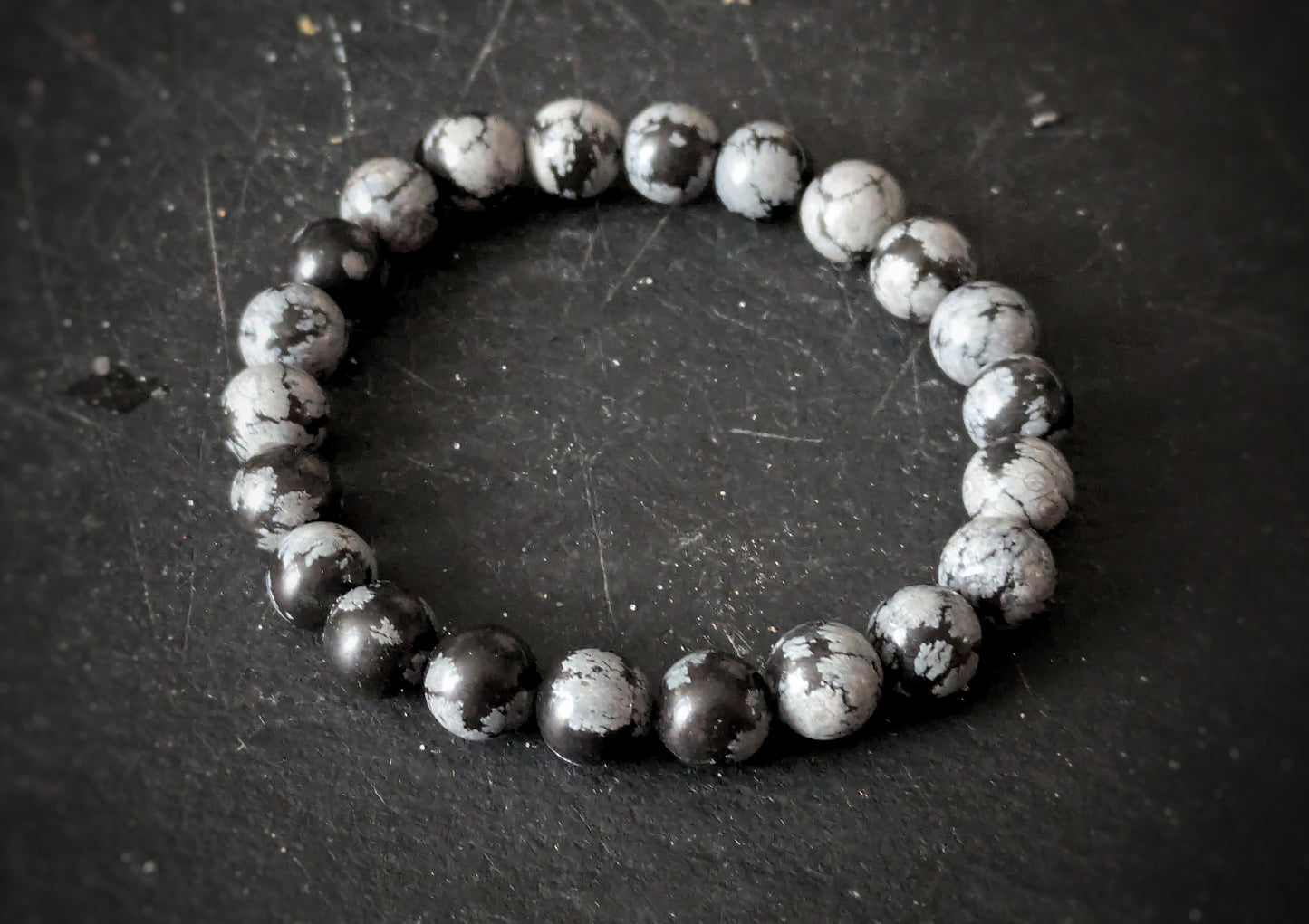 Obsidian Snow Flake Bracelet 8mm