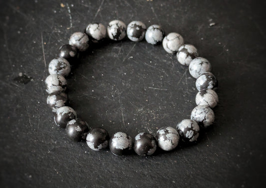 Obsidian Snow Flake Bracelet 8mm