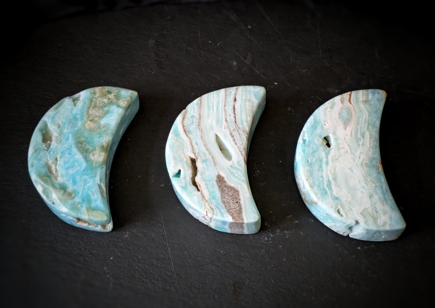 Blue Aragonite moon Carving