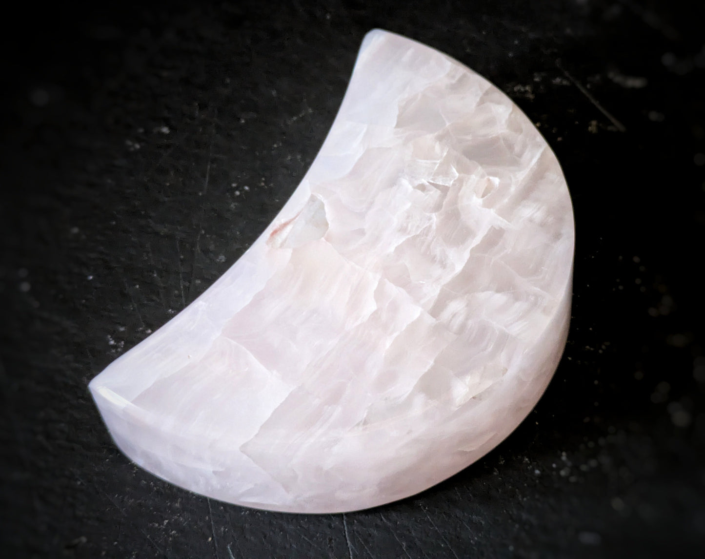 Mangano Calcite Faceted Moon Carving