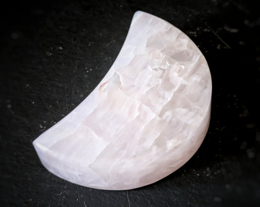 Mangano Calcite Faceted Moon Carving