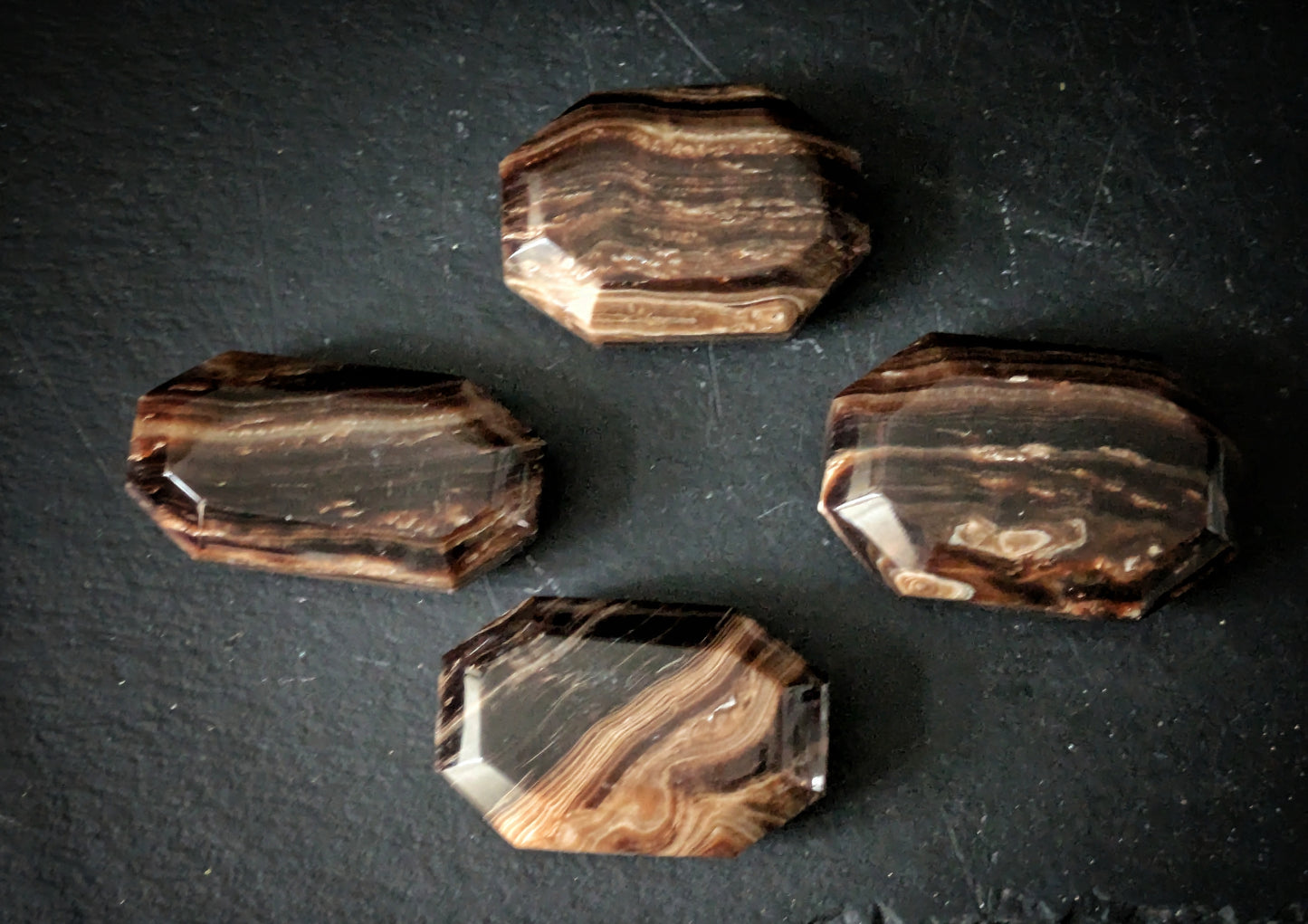Chocolate Calcite  Faceted Palmstone 1