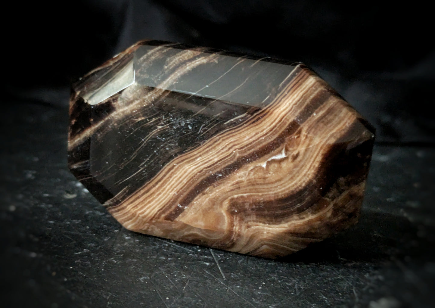 Chocolate Calcite  Faceted Palmstone 1