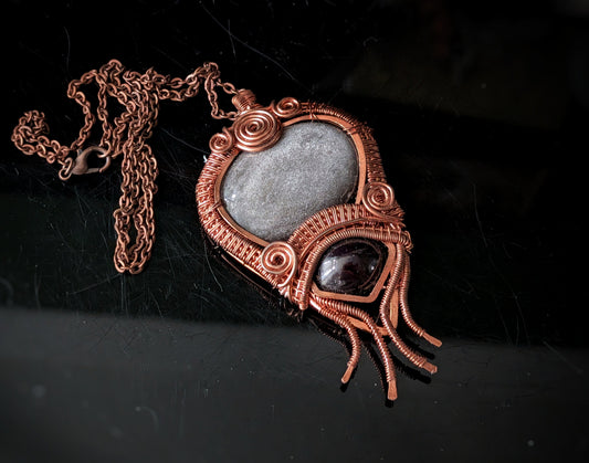 Silver Obsidian & Garnet Pendant 22
