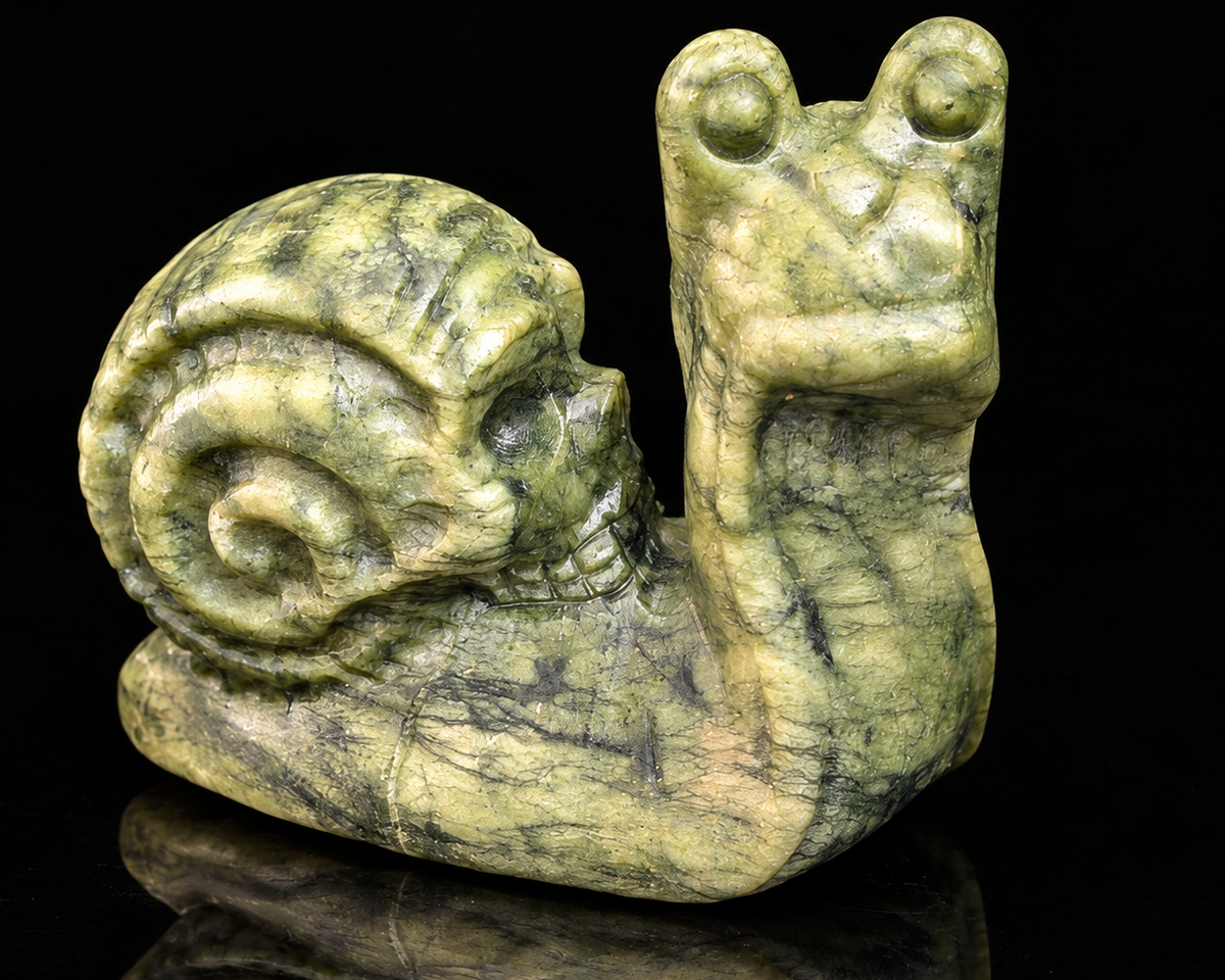 Green Serpentine Snail Carving