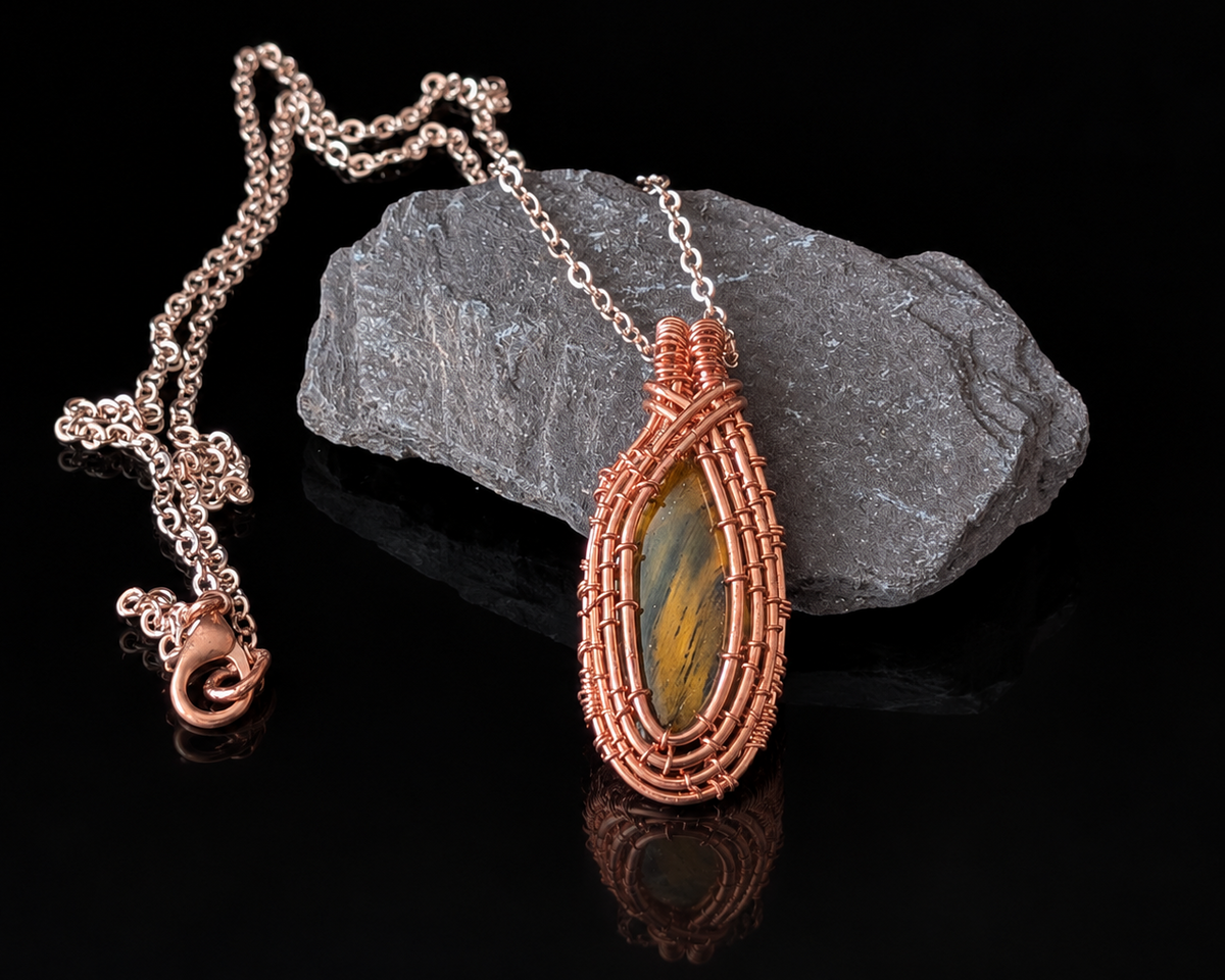 Blue Tigers Eye Copper Pendant 26