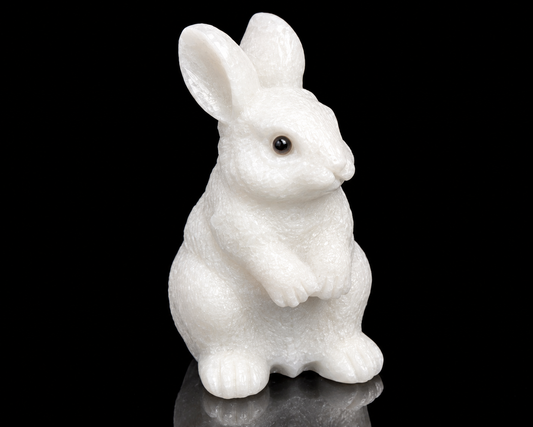 White Calcite Rabbits Carving