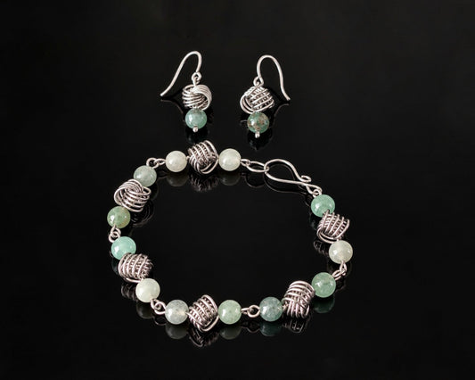 Green Aventurine jewelry set with bracelet and earrings
