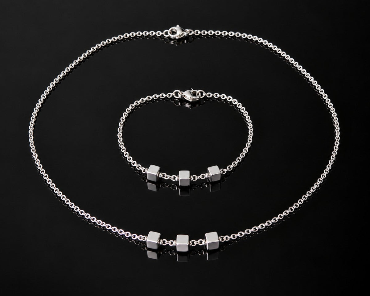 Hematite jewellery set with surgical steel necklace and bracelet