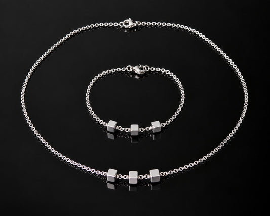 Hematite jewellery set with surgical steel necklace and bracelet