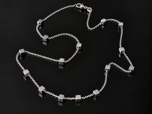 Minimalist hematite necklace handcrafted by Bohemian Lace Boutique