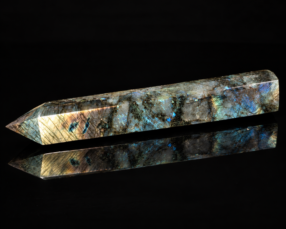 Damaged Labradorite Obelisk approximately 30 x 4 cm