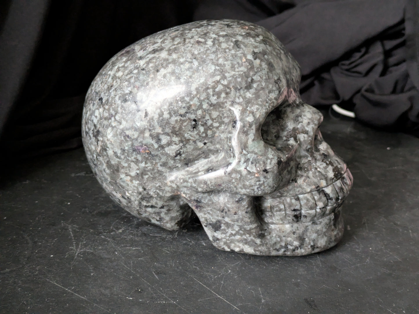 Larvikite Skull Carving