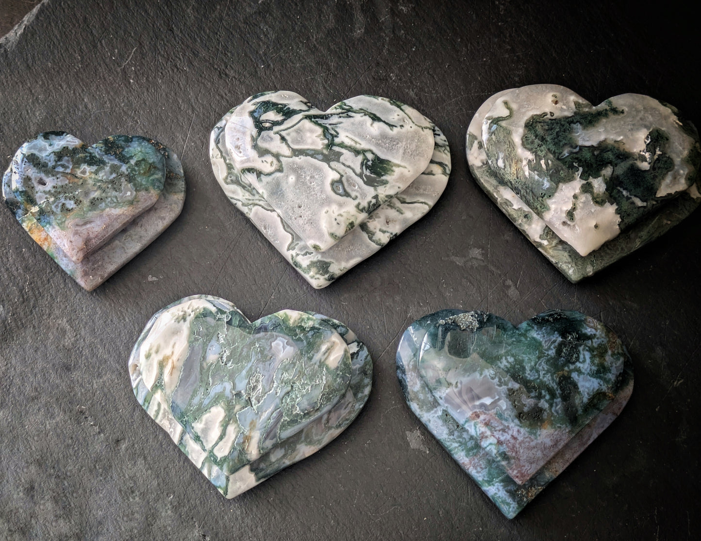 Moss Agate Double Heart