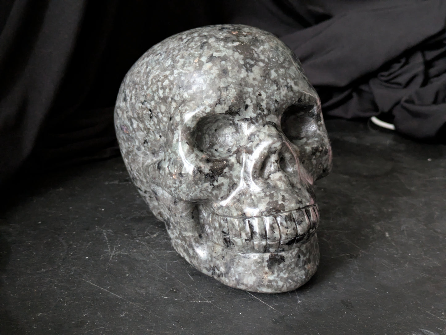 Larvikite Skull Carving