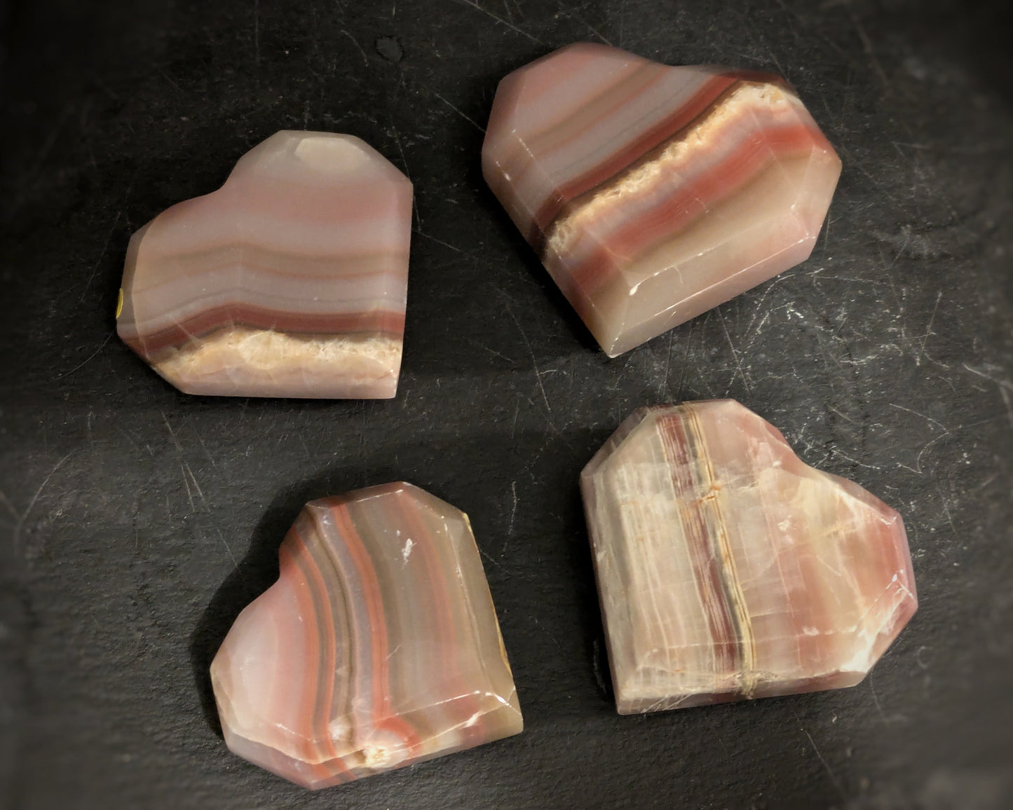 Pink Banded Onyx Faceted Heart