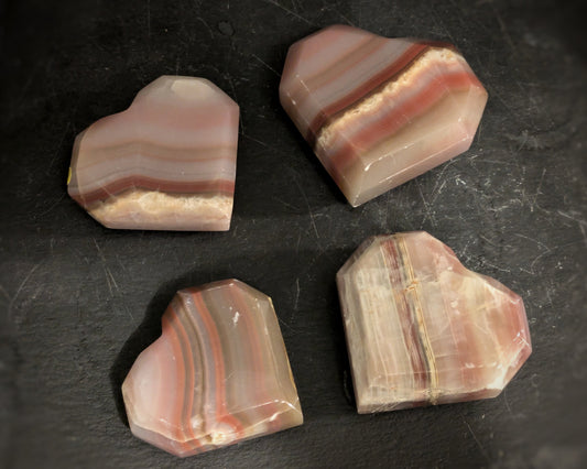 Pink Banded Onyx Faceted Heart