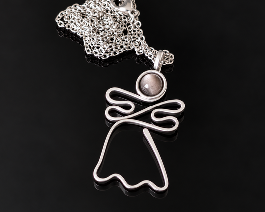 Silver Sheen Obsidian Angel Pendant 39 handmade by Bohemian Lace Boutique