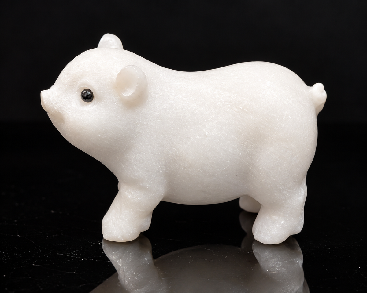 White calcite pig crystal carving